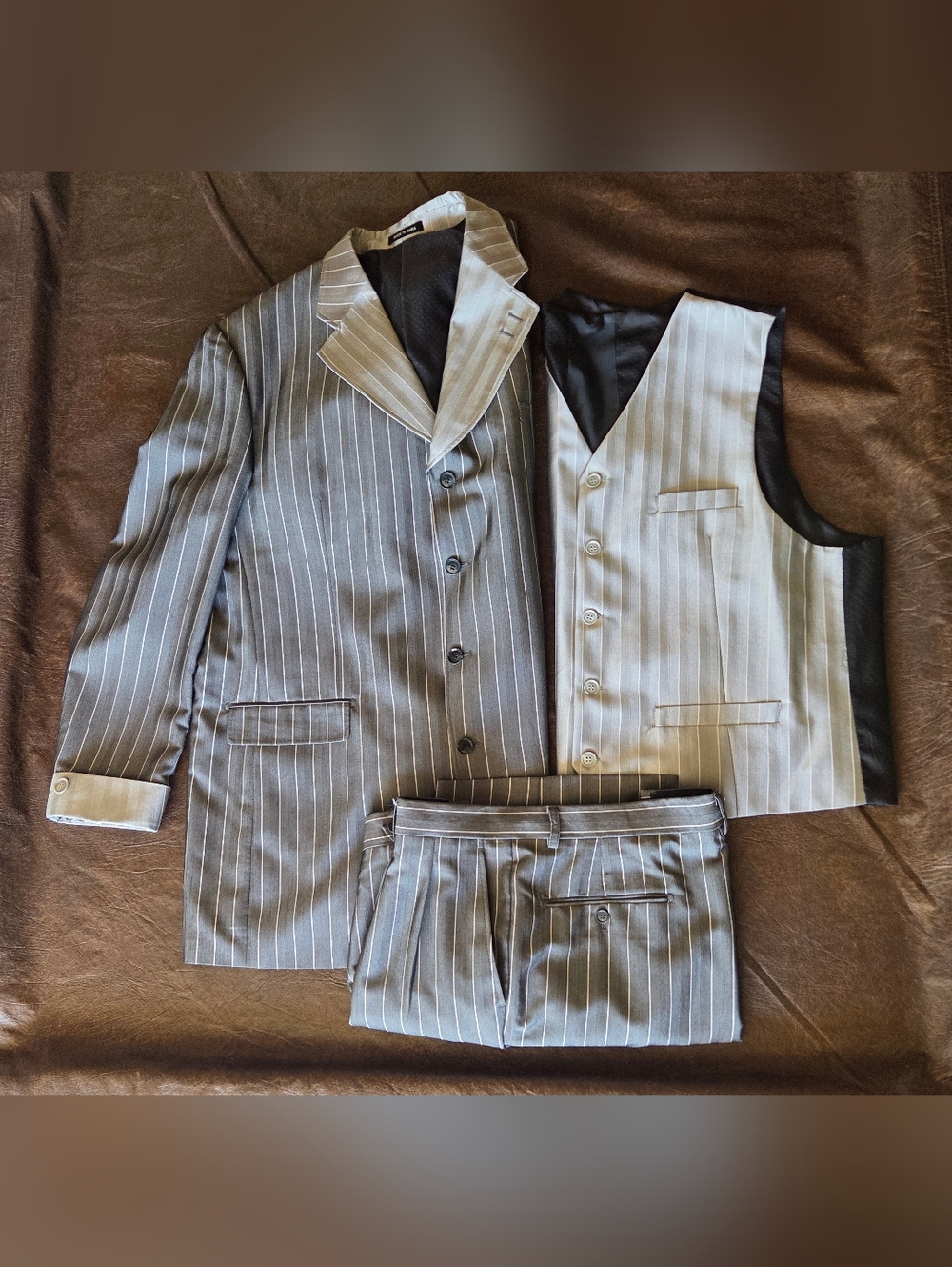 Vintage Fortino Landi Men's 3 Piece Pinstripe Grey Suit